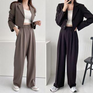 Set: Single-breasted Cropped Blazer + Straight-cut Dress Pants