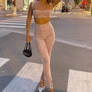 Set: Cropped Camisole Top + High Waist Skinny Pants