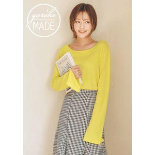 Long-sleeve Slit-cuff Dip-back T-shirt