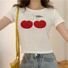 Cherry Print Short-sleeve Knit Top