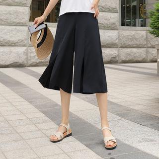 Slit-front Wide-leg Cropped Pants