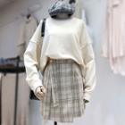 Set: Plain Sweatshirt + Plaid A-line Skirt