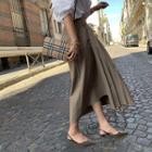 Accordion-pleat Long Wrap Skirt Mocha - One Size