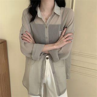 Front Pocket Button-down Chiffon Shirt