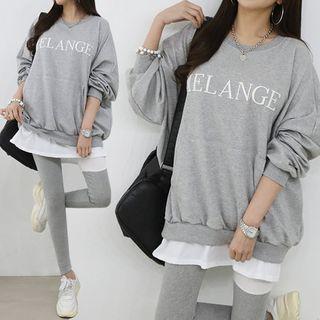 Set: Letter Print Sweatshirt + Two Tone Leggings