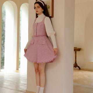 Set: Plaid Vest + Strappy A-line Dress
