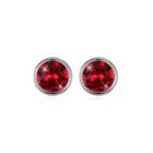 925 Sterling Silver Simple Round Stud Earrings With Red Austrian Element Crystal Silver - One Size