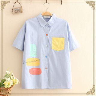 Color-block Pocket Short-sleeve Shirt