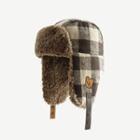 Bear Applique Plaid Fleece Lined Tapper Hat