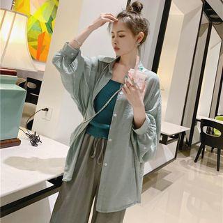 Spaghetti Strap Top / Wide-leg Pants / Long-sleeve Shirt