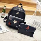 Set Of 2: Butterfly Embroidered Backpack + Crossbody Bag