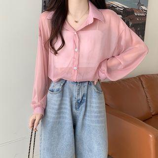 Long-sleeve See-through Shirt / Plain Camisole Top