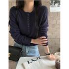 Long-sleeve Button-up Plain Sweater