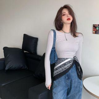Mock Two Piece Plain Cutout Top As Shown In Figure - One Size
