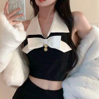 Halter-neck Collared Bow Top