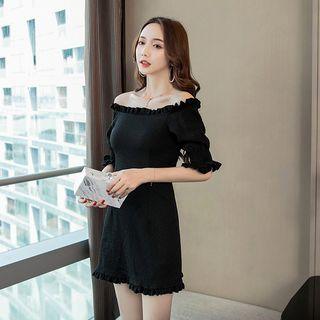 Off-shoulder Short-sleeve A-line Mini Dress