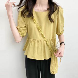Short-sleeve Midi A-line Dress / Blouse / Crossbody Bag / Set