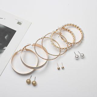 Set Of 6: Faux Pearl / Rhinestone Earring / Hoop Earring (various Designs)