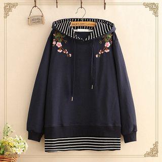 Mock Two-piece Cherry Blossom Embroidered Hoodie