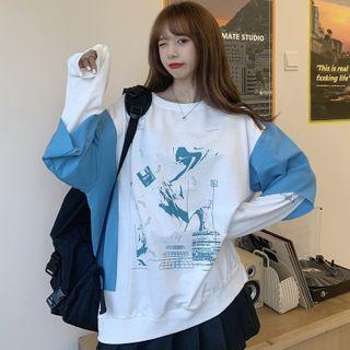 Twp-tone Panel Printed Sweatshirt