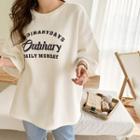 Elbow-sleeve Letter Napped T-shirt