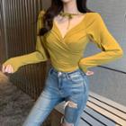 Tie-neck Long-sleeve Wrap Top
