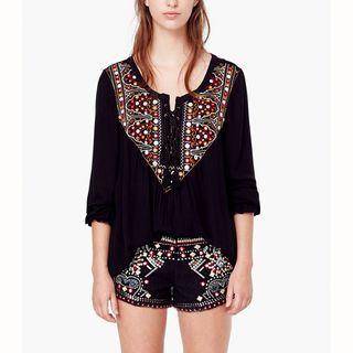 Embroidered Yoke Top