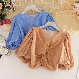 Chiffon Bow Puff-sleeve Top