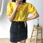 Puff-sleeve Shirred-front Top