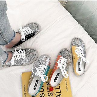 Glitter Paneled Lace-up Sandals