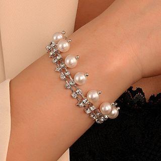 Faux Pearl Rhinestone Bracelet 6910 - Bracelet - Silver - One Size