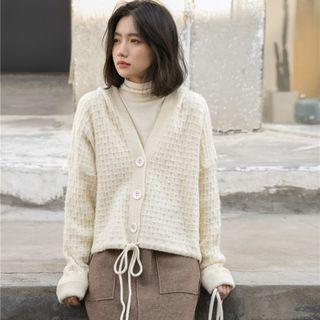 Plain Hooded Cardigan Off-white - One Size