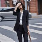 Tie-neck Shirt / Blazer / Straight Leg Pants / Set