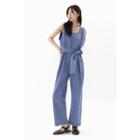 Sleeveless Denim Jumpsuit With Sash Blue - One Size