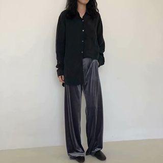 Plain Shirt / Wide-leg Velvet Pants