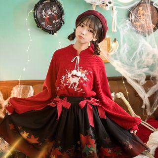 Embroidered Pullover / Printed Flared Skirt