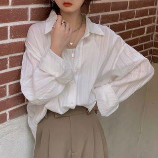 Long-sleeve Loose-fit Shirt White - One Size