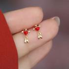 Fish Earring 1 Pair - 925 Silver - Red & Gold - One Size