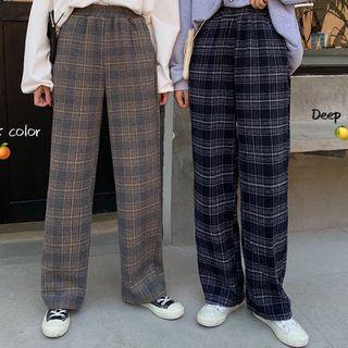 Plaid Woolen Straight-cut Pants