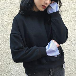 Striped Mock-two Mock-neck Fleece-lined Pullover