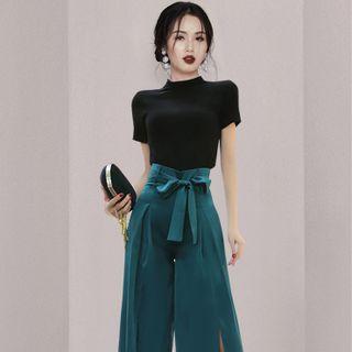 Short-sleeve Top / Sleeveless Top / High Waist Wide Leg Pants / Set