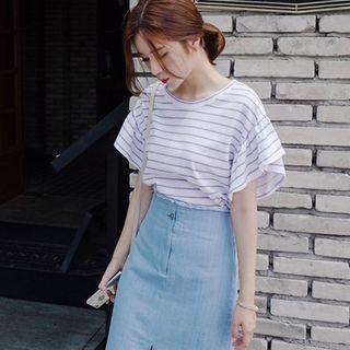 Puff-sleeve Stripe T-shirt