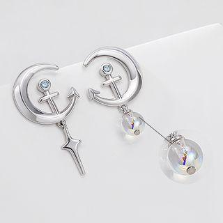 Moon Anchor Asymmetrical Alloy Earring 1 Pair - Silver - One Size