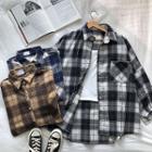 Color-block Plaid Acrylic Long-sleeve Blouse