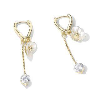 Flower Rhinestone Alloy Dangle Earring 1 Pair - Gold & White - One Size