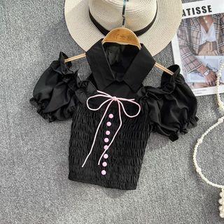 Puff Sleeve Cutout Smocked Blouse