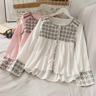 Embroidered Crew-neck Loose Blouse