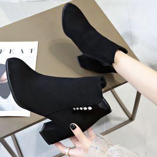 Rhinestone Accent Block Heel Ankle Boots