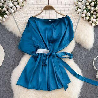 Round Neck Satin Oversized Shirt With Sash