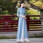 Hanfu Set: Elbow-sleeve Midi Dress + Strappy Dress